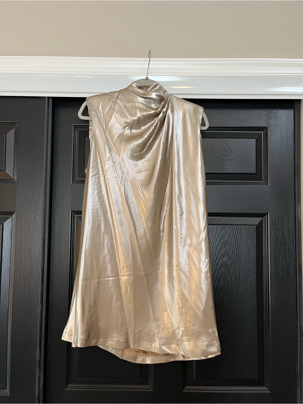 Anthropologie Shimmery Champagne Metallic Draped Mini Dress
